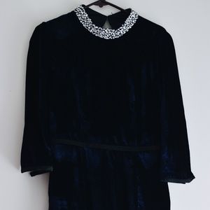 Dark blue velvet romper with crystal neckline